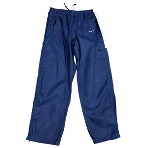 Nike Mens Medium Track Pants Navy Blue White Stripe Cargo Pocket Distressed